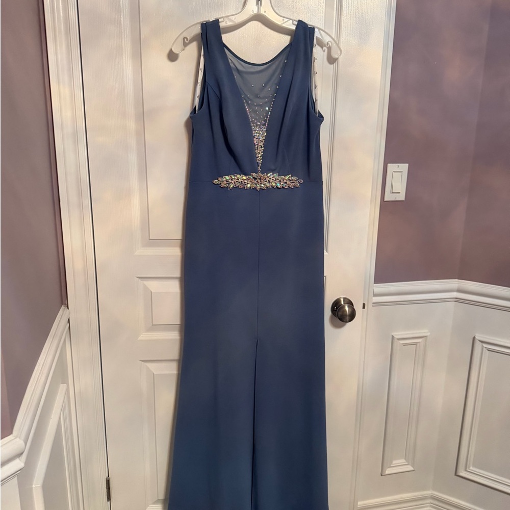 David's Bridal Blue Maxi Dress with Embellishments